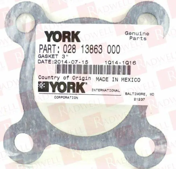 YORK 028-15953-050 Gasket W/B Groove .375 Special