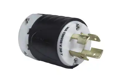 Pass & Seymour 3431-SS 30 Amp 120/208 VAC Star 3-Phase 4-Pole 4-Wire Black and White Nylon Straight Locking Plug