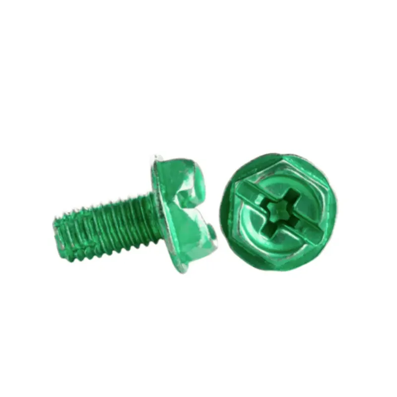 Minerallac 80006J #10-32 x 3/8 Green Grounding Screw, Type F Point, Hex Washer Head, Phillips/Slotted, Zinc Plated