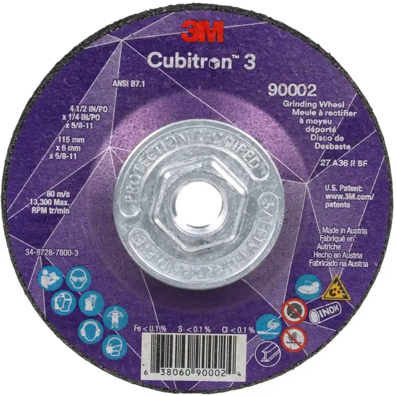 3M 7100312968 Cubitron 3 36+ Grit Ceramic Grain Type 27 Depressed Center Grinding Wheel