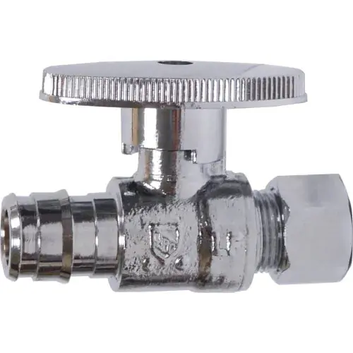 Jones Stephens S10341 1/4 Turn Straight Supply Stop Valve, Chrome Plated, 1/2 PEX F1960 x 3/8 OD Comp