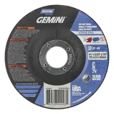 Norton 66252842028 Gemini INOX/SS A Type 27/42 Right Angle Cut-Off Wheel