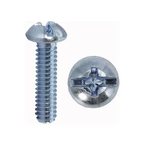 Minerallac 52632J Combination Machine Screw, #10-24, 2 in OAL, Steel, Round Head, Zinc Plated, Phillips/Slotted Drive