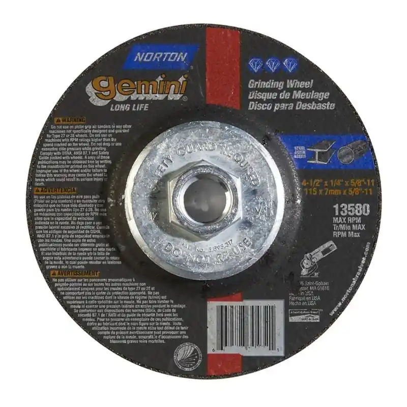 Norton 66252843593 Gemini Depressed Center Grinding Wheel A24S 4-1/2 x 1/4 x 5/8-11
