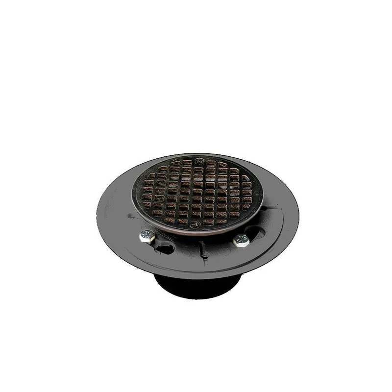 Jones Stephens D5001RB 2 x 3 PVC Shower Drain with 2 in PVC Spud and 4 in Round Oil Rubbed Bronze Strainer