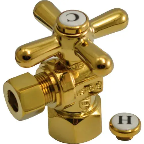 Jones Stephens S4202PB 1/4 Turn Angle Stop Valve w/ Cross Handle, 1/2 FIP x 3/8 OD Comp