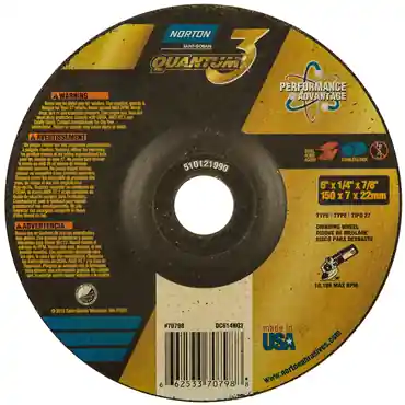 Norton 66253370798 Quantum3 SG Type 27 Grinding Wheel 20 Grit 6 in Dia