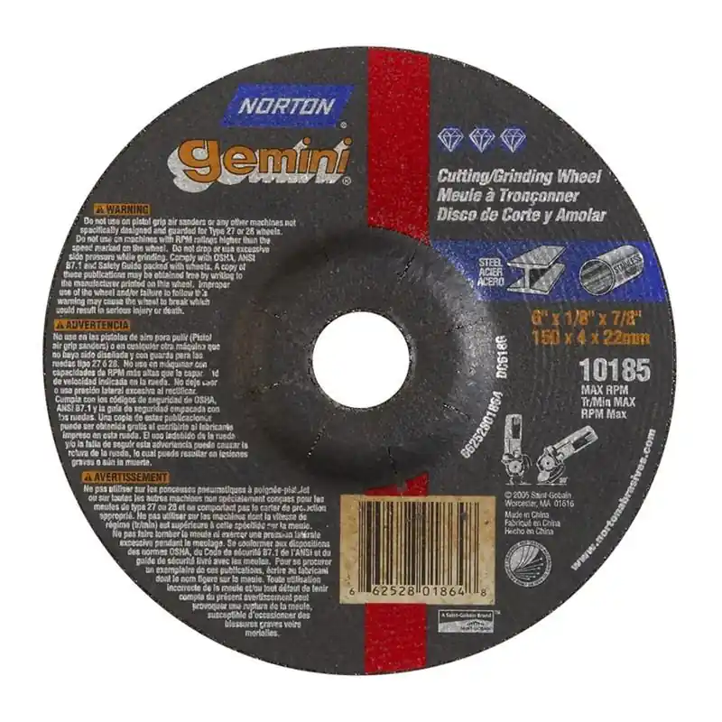 Norton 66252801864 Gemini Depressed Center Wheel 6 x 1/8 x 7/8