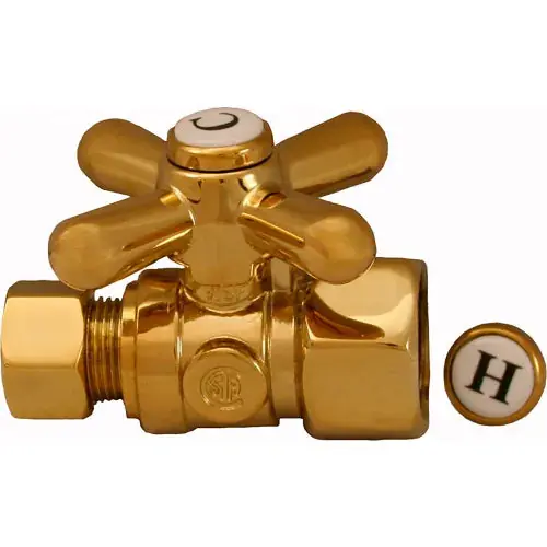 Jones Stephens S4302PB 1/4 Turn Angle Stop Valve w/ 18 Connector, Chrome, 1/2 PUSH x 1/2 FPT
