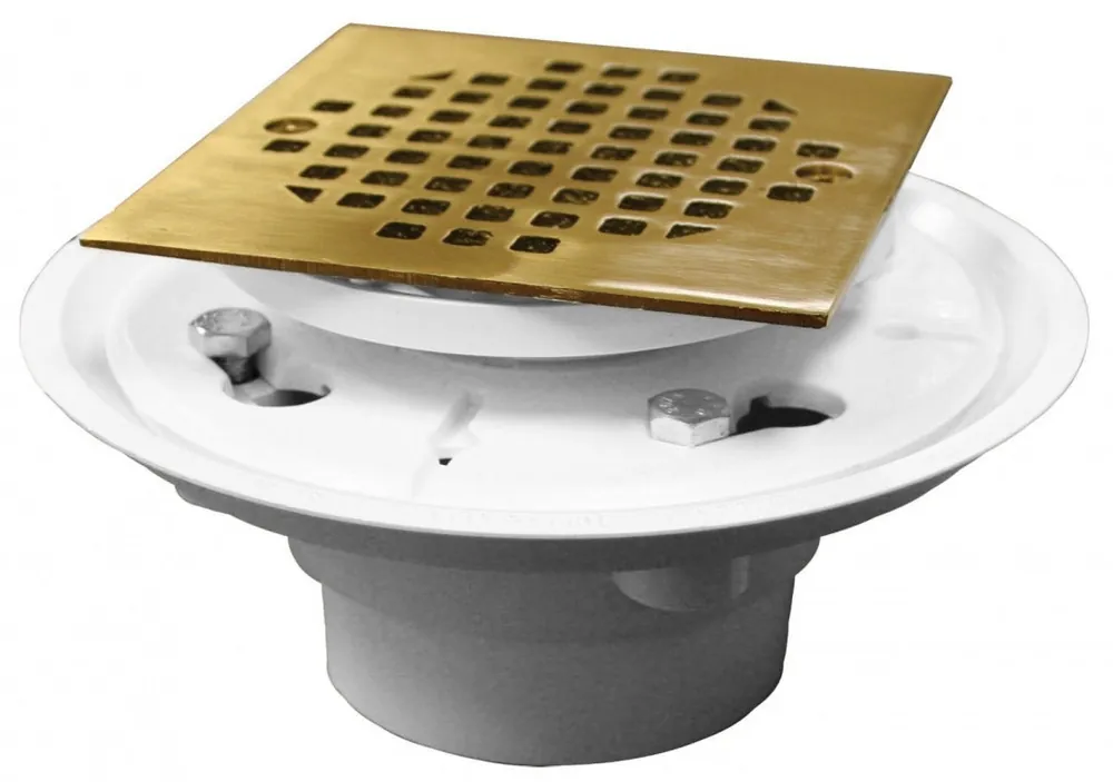 Jones Stephens D50135 2X3 PVC Shower/Fl Drain W/4 1/4 Sq Pb Str