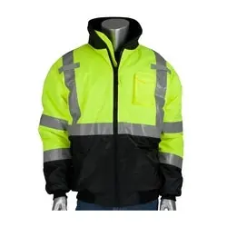 Protective Industrial Products 333-1740-LY/L Class 3 Bomber Black Trim, Fixed Insulation, Zipper, 2 in. Tape