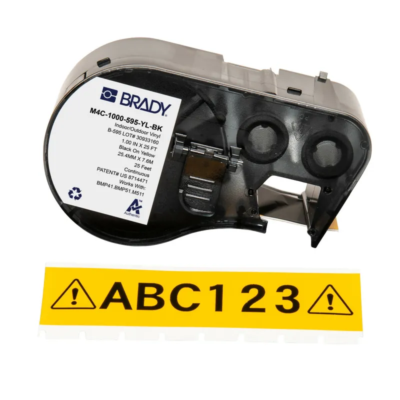 Brady M4C-1000-595-YL-BK All-Weather Vinyl Labels 1 in W x 25 ft
