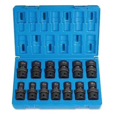 Grey Pneumatic 1713UM Impact Socket Set 1/2 in Dr Metric 12-point 12 mm to 24 mm