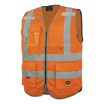 Pioneer V1024850U-XS 6960U/6961U Hi-Vis Mesh Multi-Pocket Safety Vest X-Small Orange