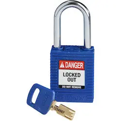 Brady NYL-BLU-38ST-KD SafeKey Lockout Padlock Nylon Blue 1.5 Steel Shkl Keyed Different