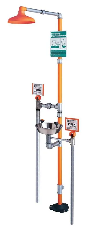 Guardian Equipment G1902HFC GS-Plus IPS x NPT Safety Station with Eyewash Stainless Steel Bowl with Hand and Foot Control