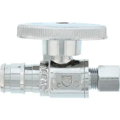 Jones Stephens S10407 1/4 Turn Straight Supply Stop Valve, Chrome Plated, 1/2 PEX F1960 x 1/4 OD Comp