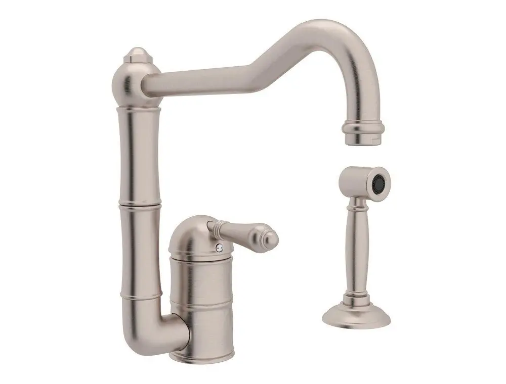 ROHL A3608LMWSSTN-2 Acqui Single Handle Kitchen Faucet with Side Spray in Satin Nickel