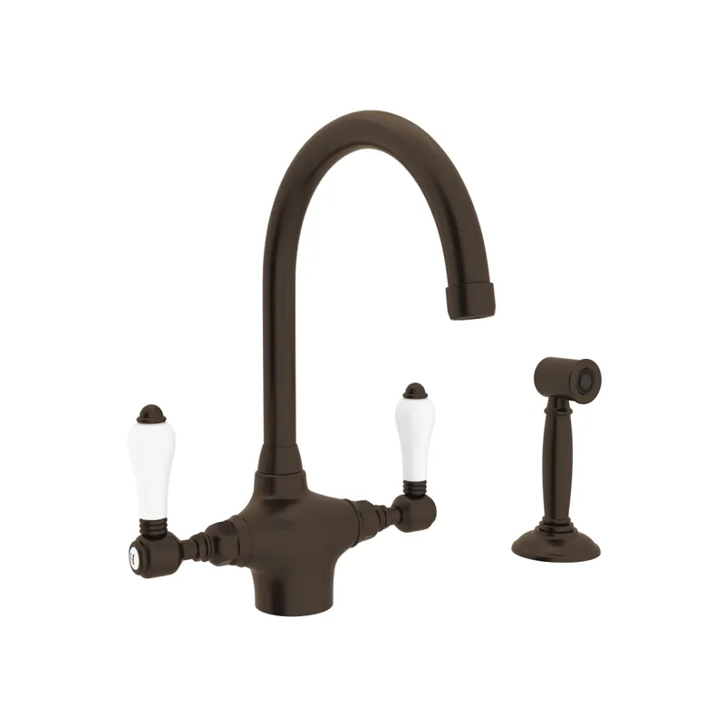 Rohl A1676LPWSTCB-2 San Julio Two Handle Kitchen Faucet With Side Spray in Tuscan Brass