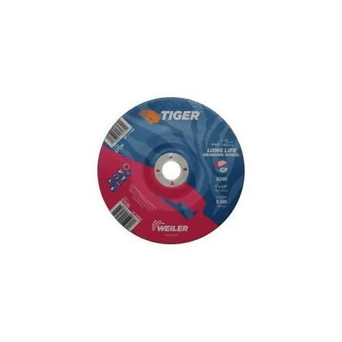 Tiger 57135 Performance Line Depressed Center Grinding Wheel, 7 in Dia x 1/4 in THK, 24 Grit, Premium Aluminum Oxide Abrasive