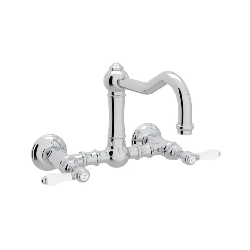 Rohl A1456LPAPC-2 Acqui Wall Mount Bridge Kitchen Faucet With Column Spout in Polished Chrome