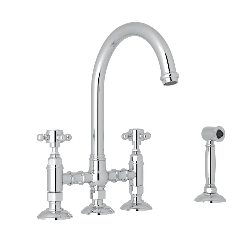 Rohl A1461XMWSAPC-2 San Julio® Bridge Kitchen Faucet With Side Spray in Polished Chrome