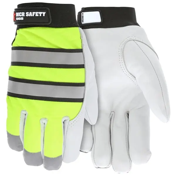 MCR Safety 968L Mechanics Gloves Large Leather White Adjustable Closure